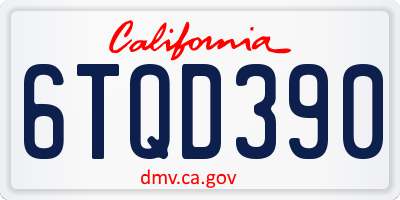 CA license plate 6TQD390