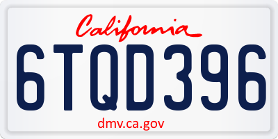 CA license plate 6TQD396