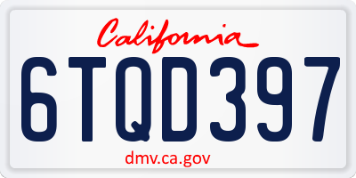 CA license plate 6TQD397