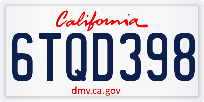 CA license plate 6TQD398