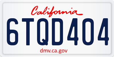 CA license plate 6TQD404