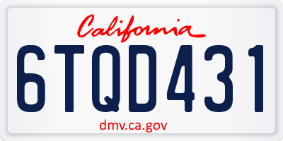 CA license plate 6TQD431