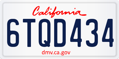 CA license plate 6TQD434