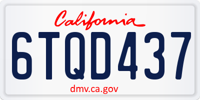 CA license plate 6TQD437