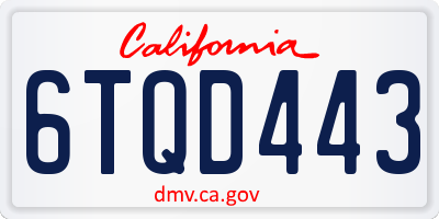 CA license plate 6TQD443