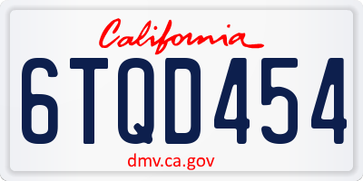 CA license plate 6TQD454