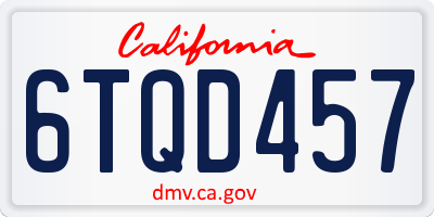 CA license plate 6TQD457