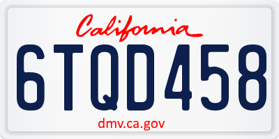 CA license plate 6TQD458