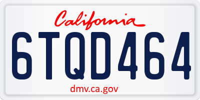 CA license plate 6TQD464