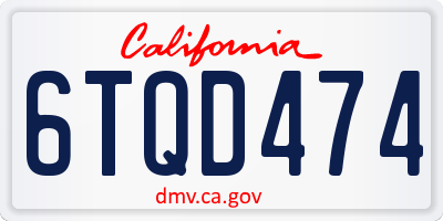 CA license plate 6TQD474