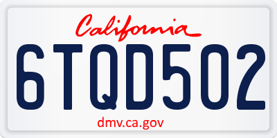 CA license plate 6TQD502