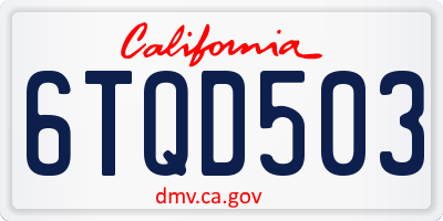 CA license plate 6TQD503