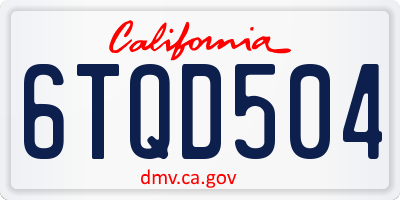 CA license plate 6TQD504