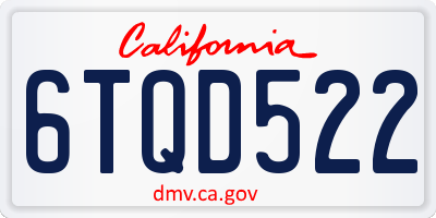 CA license plate 6TQD522