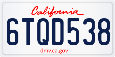 CA license plate 6TQD538