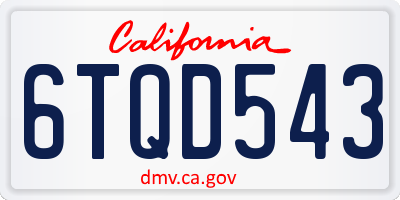 CA license plate 6TQD543