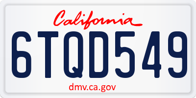 CA license plate 6TQD549
