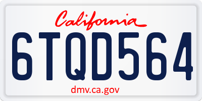 CA license plate 6TQD564