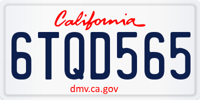 CA license plate 6TQD565
