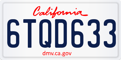 CA license plate 6TQD633