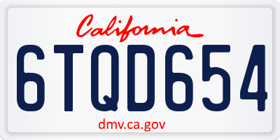 CA license plate 6TQD654