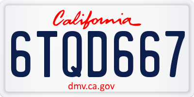 CA license plate 6TQD667