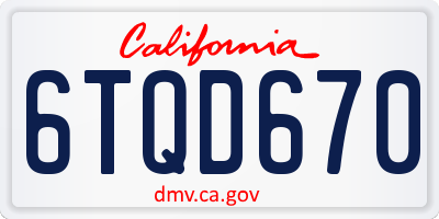 CA license plate 6TQD670