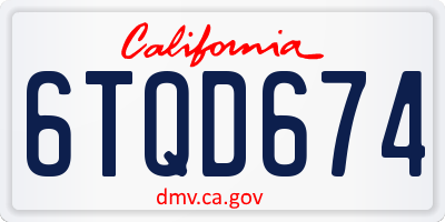 CA license plate 6TQD674