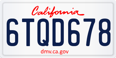 CA license plate 6TQD678