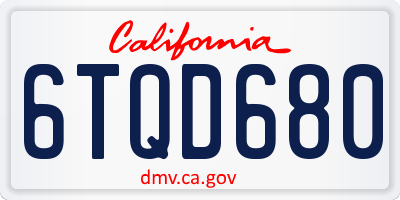 CA license plate 6TQD680