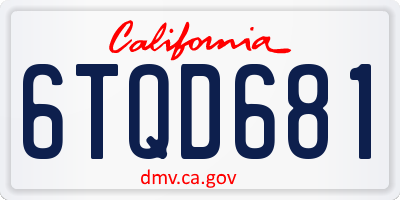 CA license plate 6TQD681