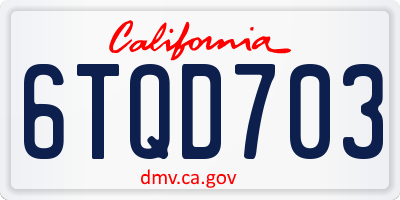 CA license plate 6TQD703