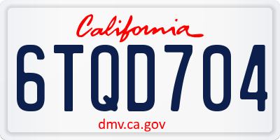 CA license plate 6TQD704