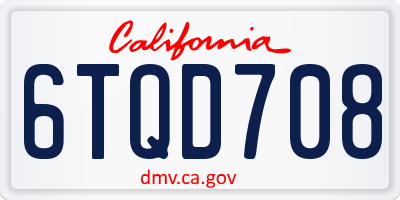 CA license plate 6TQD708