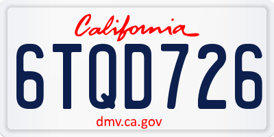 CA license plate 6TQD726