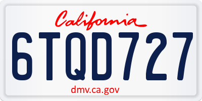 CA license plate 6TQD727