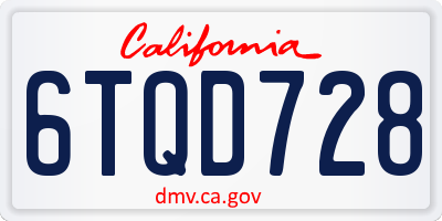 CA license plate 6TQD728