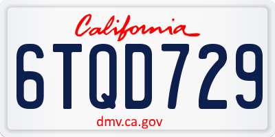 CA license plate 6TQD729