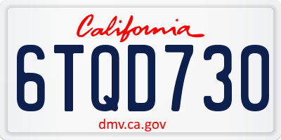 CA license plate 6TQD730