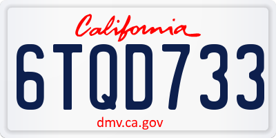 CA license plate 6TQD733