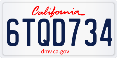 CA license plate 6TQD734