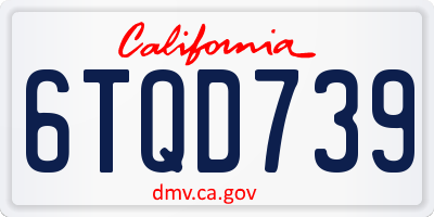 CA license plate 6TQD739