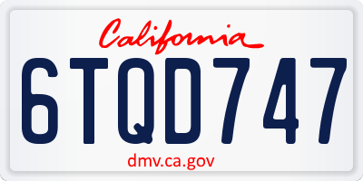 CA license plate 6TQD747