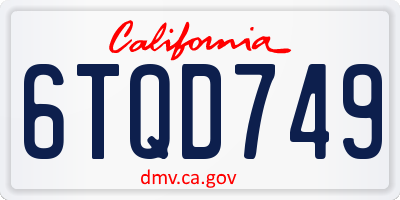 CA license plate 6TQD749