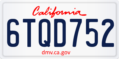 CA license plate 6TQD752
