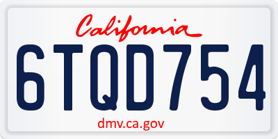 CA license plate 6TQD754