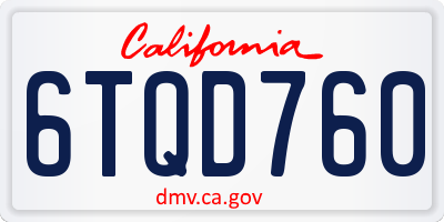 CA license plate 6TQD760