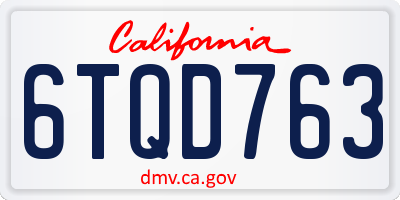 CA license plate 6TQD763