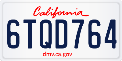 CA license plate 6TQD764