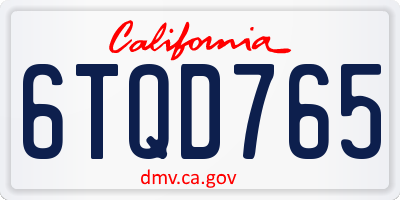 CA license plate 6TQD765